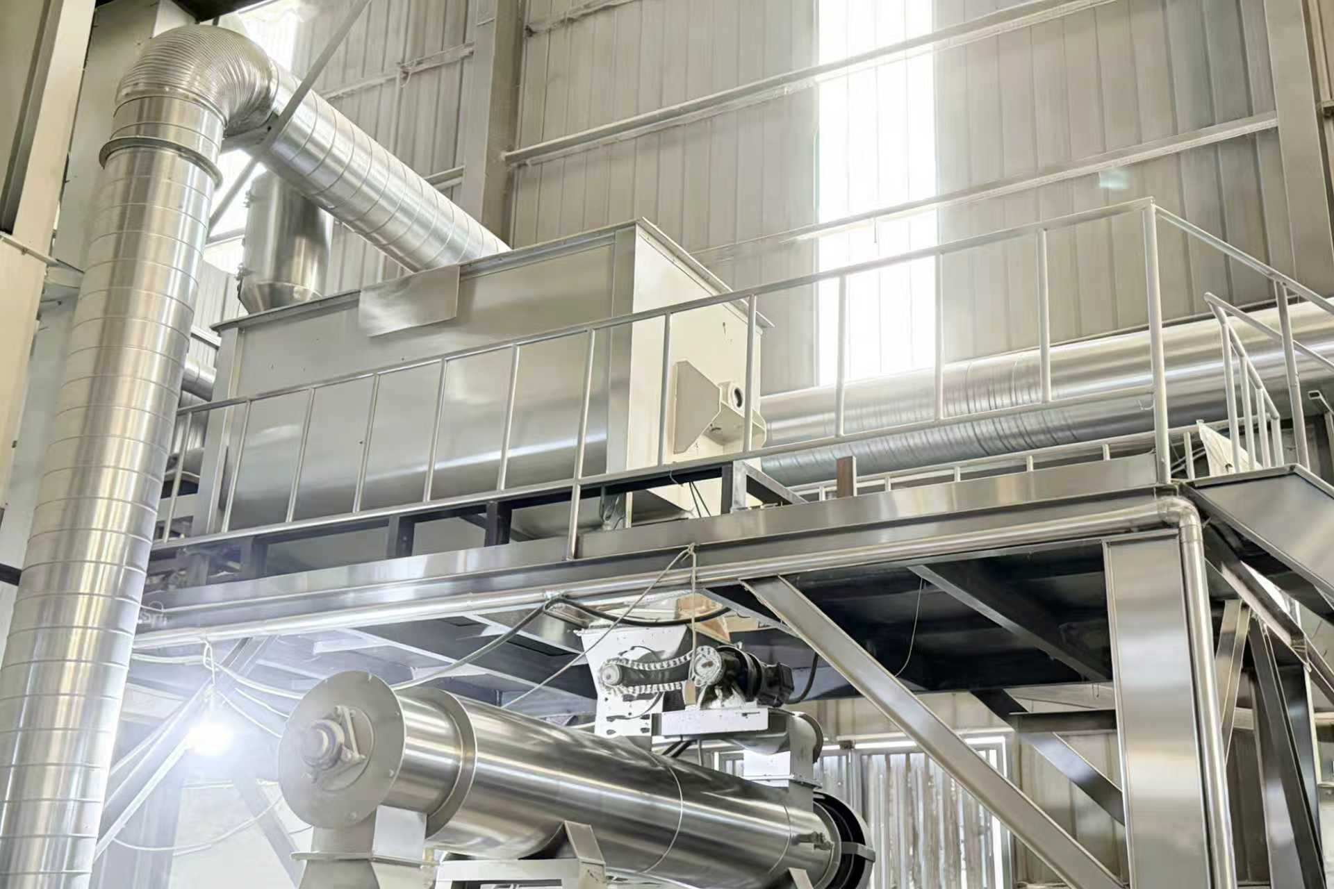Stainless steel cat litter production system inside the factory